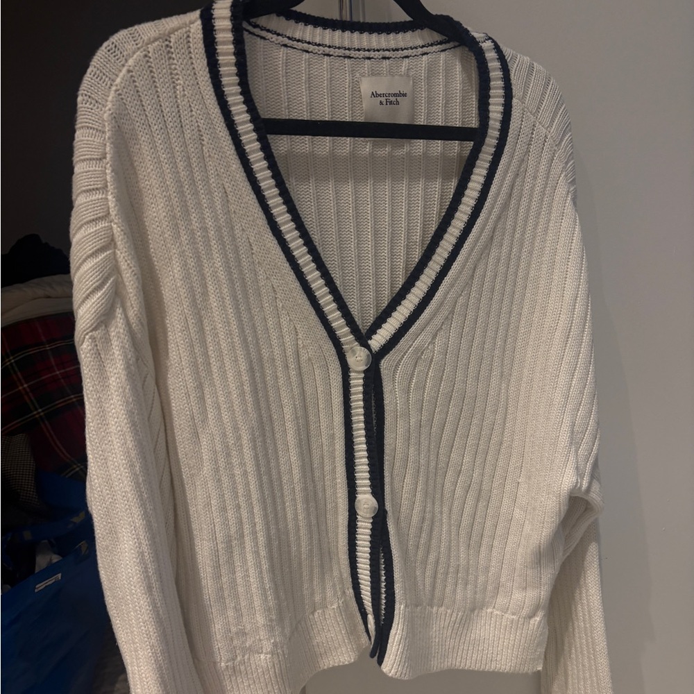 Abercrombie & Fitch Women's Cream Cardigan with Black Trim